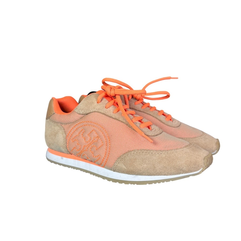 Tory‎ Burch Womens Miles Sneaker Orange Tan Mesh Suede Size 8M